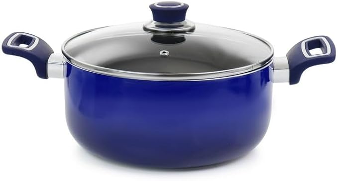 7-8-Piece Nonstick Aluminum Cookware Set – Dutch Oven Frying Pan Saucepan with Glass Lids &amp Utensils – Low-Fat Cooking Pots and Pans for Gas Electric and Halogen Stovetops (Blue 7 Pieces)