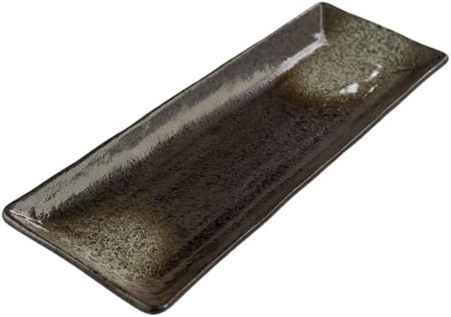 Ebros Gift Artistic Charcoal Grey Tone Hakumu Collection Dinnerware Serveware Kitchenware Set Asian Japanese Restaurant Supply (Pack Of 5 Rectangular Serving Platter 14 L)