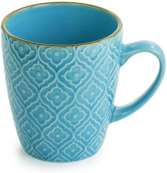 16 Piece Embossed Stoneware Dinnerware Set in Teal Round Dish Plate Bowl Water Cup
