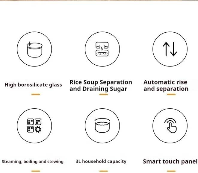 Rice Cooker Rice Steamer Low Carb  Low Sugar Digital Steamer 3.3L Glass Inner Pot with Steaming Basket Visual Electric Cooker with 6 Menus for Family Use