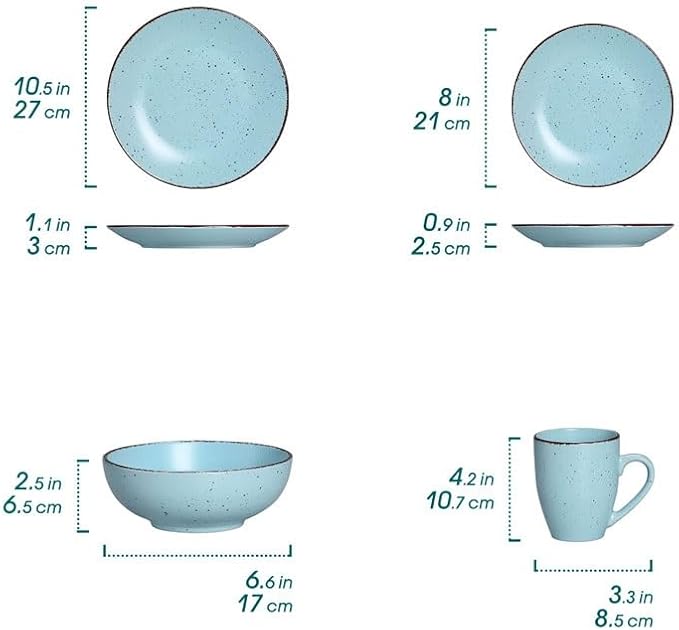 16 Piece Pottery Dinner Set Stoneware Tableware with Plate Dessert Bowls Cups