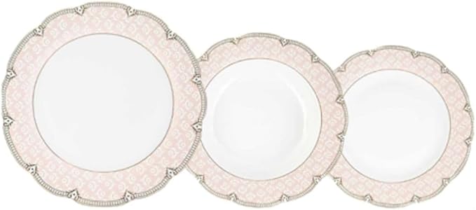 12-Piece Porcelain Dinnerware Set Blush Pink with Gold Trim 10.5/8.5/7.5 inch Plates[Sandra]