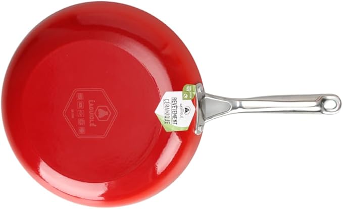 LAGUIOLE Lightweight Cast Iron Frying Pan 20 x 4 cm Optimal Heat Retention Durable Non-Stick Coating Elegant Design All Heat Sources Induction 100% Cast Iron Red - 20 cm Red
