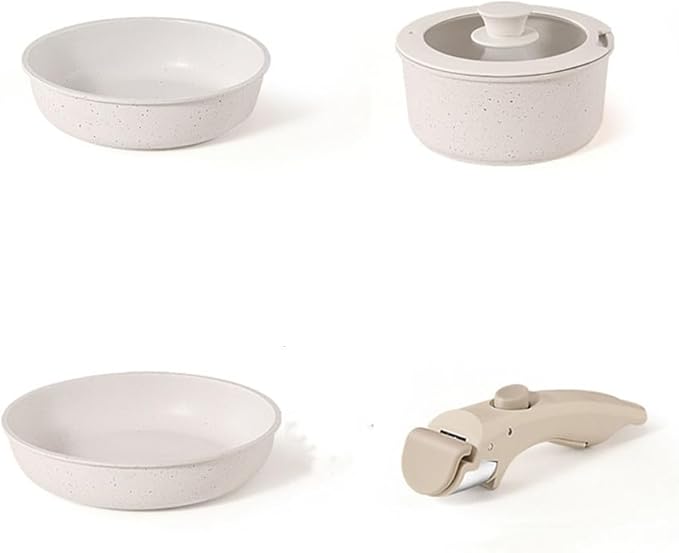 Frying Pots and Pans Set Nonstick Cookware Set with Removable Handles Induction Rv Kitchen Set with Removable HandlesWhiteThreePiece Set-White-Three-Piece Set