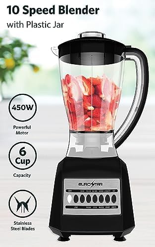 EUROSTAR EBL820BK 450W 10-Speed Plastic Jar Blender Black