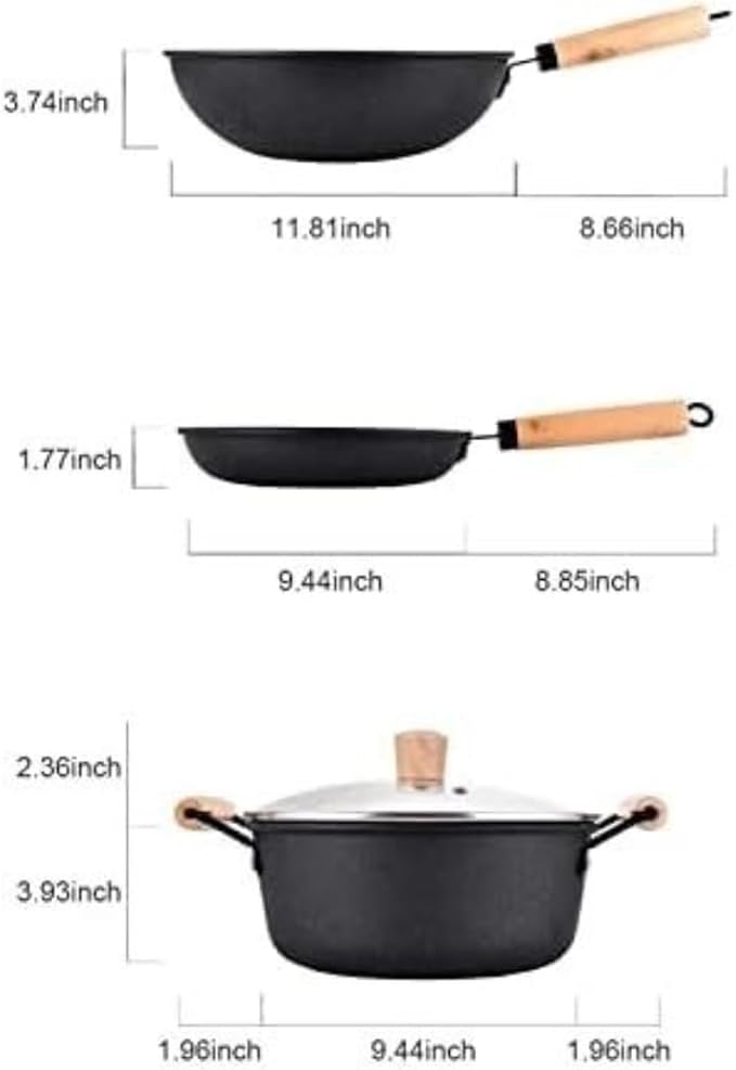 Pots and Pans Set 3Pcs Cookware Set Wok Frying Pan Saucepan with Lid Pots Pans Set Maifan Stone Nonstick Egg Pan Cooking Tools Kitchen Cooking Set