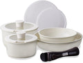 Iris Ohyama 9-Piece Ceramic Color Pan Set Removable Handle Comfortable to Use Deep Ivory