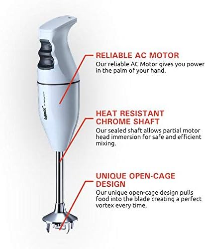 Bamix M150 DeLuxe Immersion Hand Blender – Light Grey – 3 Stainless Steel Interchangeable Blades – 50W 120V 60Hz with US-plug – Includes 3 Blades Dry Grinder Table Stand and Recipe Booklet