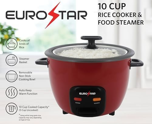 EUROSTAR 10-Cup Rice Cooker Red
