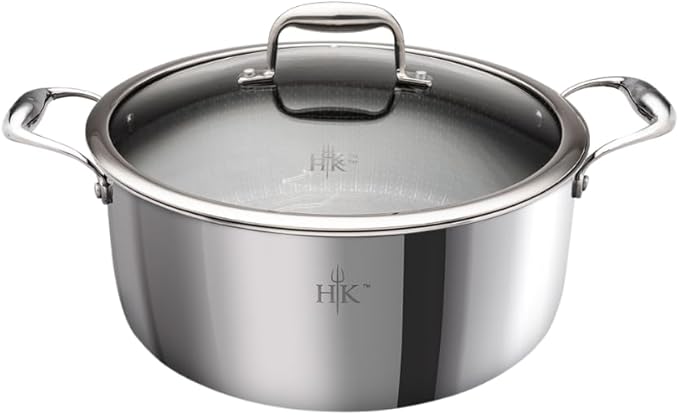 Hell’s Kitchen Hybrid Cookware 6 Piece Pot Set 11 In Fry Pan 4 Qt Sauté Pan 7.5 Qt Pot 2 Tempered Glass Lids Nonstick Scratch-Resistant Dishwasher Safe Multi-Cooktop Oven-Safe