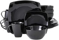 16 Piece Square Two-Tone Stoneware Dinnerware Set For 4 | Reactive Glaze FinishDishwasher &amp Microwave Safe Expertly Crafted | Perfect for Kitchen Dining Durable Dark Black Shade Modern Appearanc