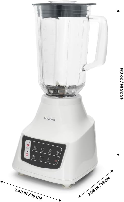 Taurus Potenza Comfort Blender 1050W 1.5L Glass Jar Up to 50% Less Noise Stainless Steel Blades 9 Speed Settings Quiet Powerful Blender for Smoothies Ice and Frozen Drinks
