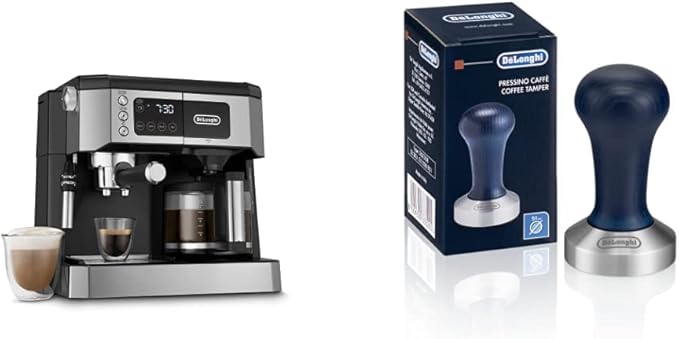 De'Longhi All-in-One Combination Coffee Maker &amp Espresso Machine + Advanced Adjustable Milk Frother for Cappuccino &amp Latte + Glass Coffee Pot 10-Cup COM532M &amp DLSC058 Coffee Tamper