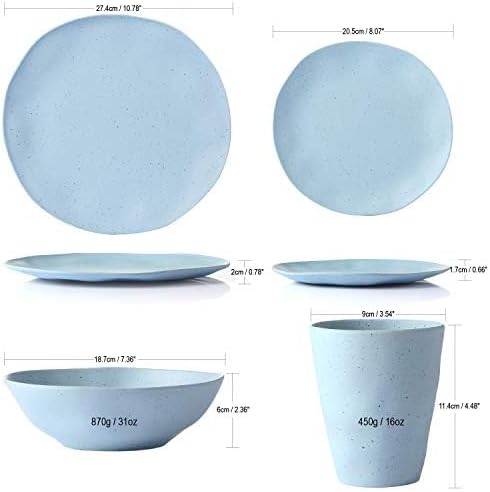 MORGIANA 8 pcs Reusable Bamboo Dinnerware Set Camping Dishes with Bamboo Bowls Plates Dishes for 2 (Blue)