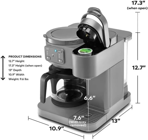 KeuriigK K Duo Essentials Hot &amp Iced Single Serve K Cup Pod Coffee Maker &amp Carafe Multiple Sizes (8 10 or 12 oz) 12 cup glass carafe (Grey)