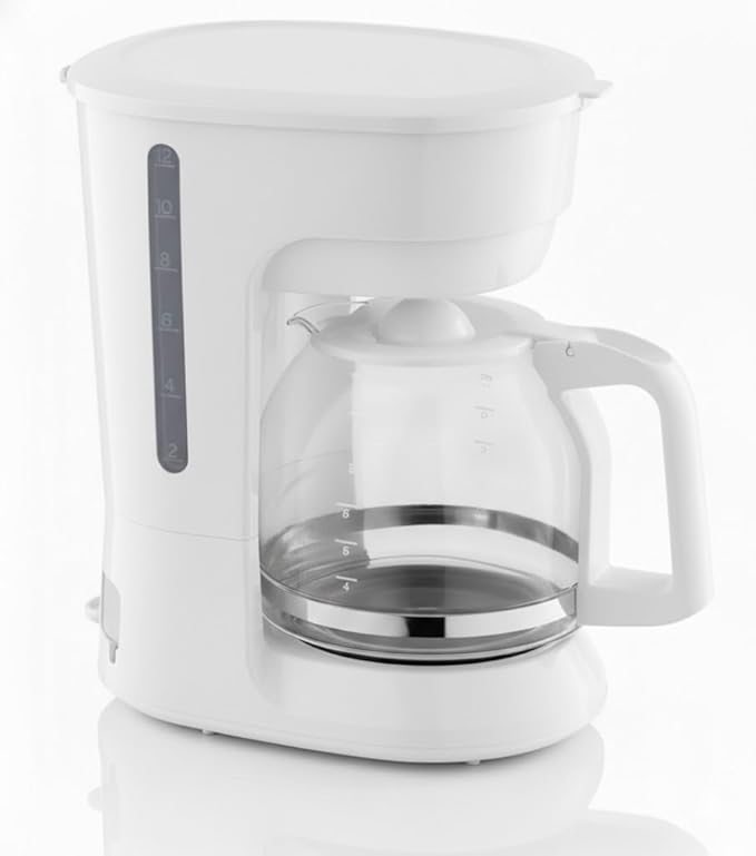 12-Cup Coffee Maker with Easy On/Off Switch Easy Pour Non-Drip Carafe with Removable Filter BasketKeep Hot PlateClear Water Level Window Coffee Machine Black (White)