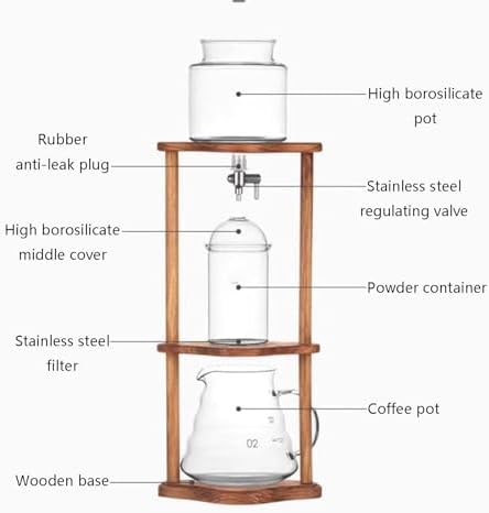 Cold Brew Drip Tower with Adjustable Water FlowPortable Cold Brew Drip Tower - Adjustable Iced Coffee Maker with Glass Carafe &amp Wooden Bracket - Perfect for Home &amp Office Brewing - Enjoy Sm