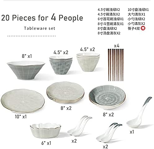 Dinner Set for Luxury Restaurant and Home 9-44 Piece Glaze Dinnerware Set Nordic Luxury Tableware Set Bowl and Plate Service for 2-10 People Non-Slip BottomOne Color-20pieces