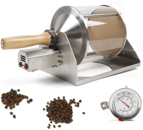 Coffee Bean Roaster110V Gas Stove Coffee Beans Roasting Machine with Funnel &amp Wooden HandleHousehold Coffee Bean Roaster with Metallic ThermometerCoffee Bean Roaster for HomeCoffee Shops