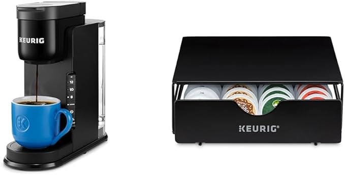 Keurig K-Express Coffee Maker Single Serve K-Cup Pod Brewer Black 12.8' L x 5.1' W x 12.6' H &amp Slim Non-Rolling Storage Drawer Coffee Pod Storage Holds up to 24 K-Cups