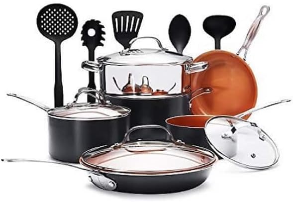 For 15-Piece Aluminum Ti-Ceramic Nonstick Cookware Set with Lids and Utensils
