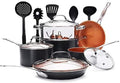 For 15-Piece Aluminum Ti-Ceramic Nonstick Cookware Set with Lids and Utensils
