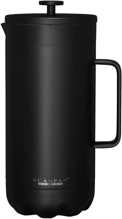 Scanpan to GO French Press Coffee Maker 1.0L Black - Serves 8 Cups - 18/8 Food Grade Stainless Steel Drip-Free Spout - Scratch-Free Coating - Dishwasher Safe