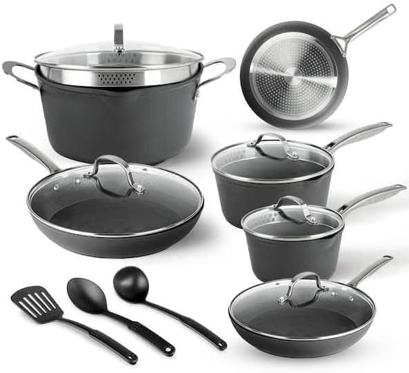 For 14-Piece Aluminum Hard Anodized Heavy Duty 4-Layer Ultra Release Nonstick Cookware Set
