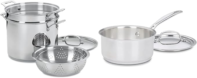 Cuisinart 4-Piece Cookware Set 12 Quarts Chef's Classic Stainless Steel Pasta/Steamer 77-412P1 &amp 1.5 Quart Saucepan w/Cover Chef's Classic Stainless Steel Cookware Collection 719-16