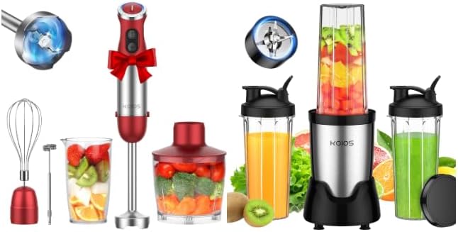 KOIOS 5-in-1 Hand Immersion Blender And BL319B Smoothie Blender with 3 No-BPA 22oz Portable Cups