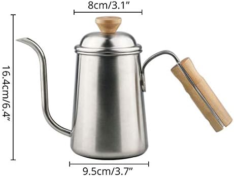 Coffee Press Long Narrow Spout Coffee Pot 304 Stainless Steel Wooden Hand Pour Over Drip Kettle for Coffee Maker Pots(Silver)