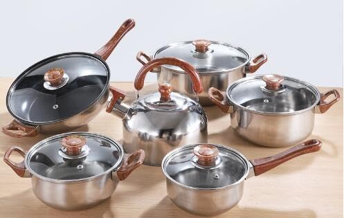 12Pcs Pots and Pans Set Nonstick Stainless Steel Cookware Set with Lids 3L Kettle Induction Compatible Dishwasher Safe PFOS PFOA for Home Kitchen Cooking Silver