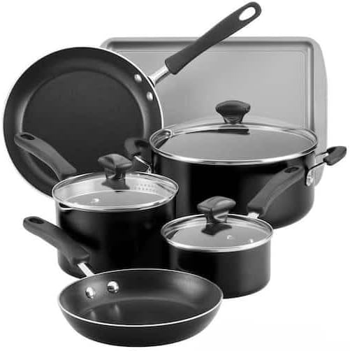 For Cookstart 15-Piece Aluminum Nonstick Cookware Set in Black
