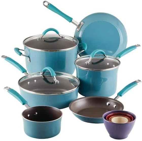For 14-Piece Aluminum Nonstick Cookware Set in Agave Blue