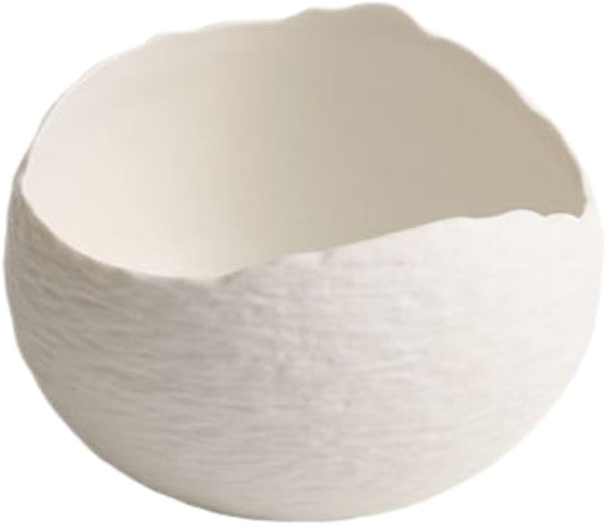 Thcbme 蒸碗异形碗磨砂石纹陶瓷创意形甜品碗古怪碗凉菜碗/Ceramic Dinnerware SetsPlates and Bowls/岩·创意碗-5英寸静谧白