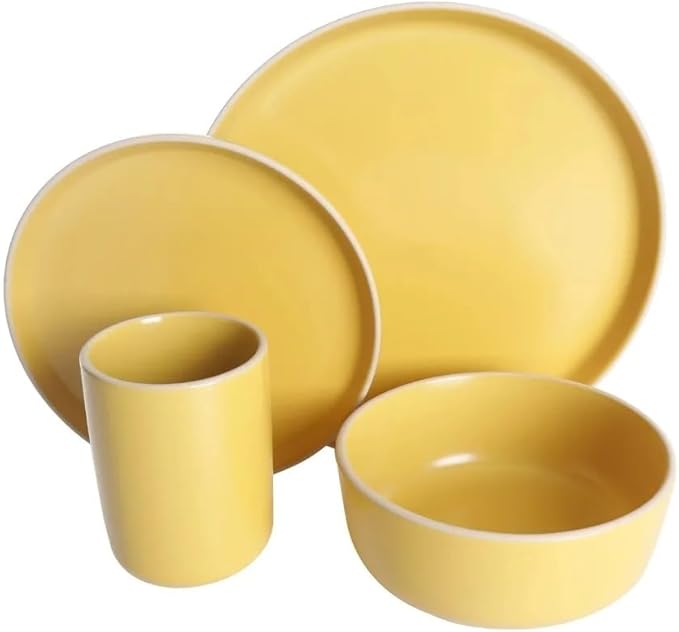 Color Matte 16-Piece Round Stoneware Dinnerware Set Dinner Plates and Dishes Kitchen Items