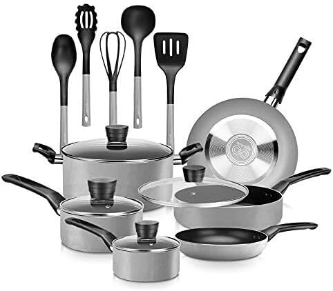 For SereneLife 15-Piece Set Kitchenware Pots &amp Pans Basic Kitchen Set