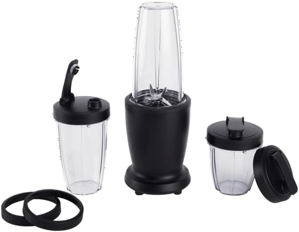10-Piece Blender Set Black 300W With 3 Jars (10oz 16oz 18oz) 2 Drinking Lids Stainless Steel Blade Multi-Functional Compact And Powerful Blender Set