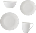 Silvanest16 Piece Bone China Dinnerware Set Embossed Plates Bowls Chip-Resistant Lightweight Elegant and Durable Service for 4 White