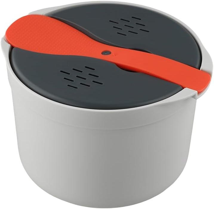 Microwave Rice Cooker Steamer Portable Multifunction Lunch Pot for Rice Pasta Vegetables Soup 18x18x13cm Dishwasher Safe White+Grey+Orange
