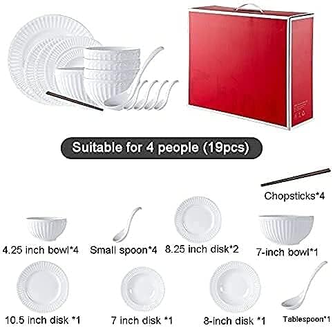 Dinnerware Sets Dish Set19 PcssPorcelain Tableware Set with Plates and BowlsWhite Ceramic Dinner SetMicrowave and Dishwasher Safe(