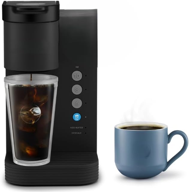 KeuriigK K- Express Essentials Plus Iced and Hot Single Serve K Cup Pod Coffee Maker Versatile Brewing (6 8 10oz) 36 oz removable water reservoir (Black)