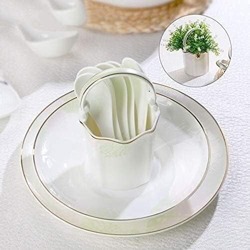 Dinnerware Set Dinner Party Tableware Service Set 48-Piece Dinnerware Set for 10 White Premium Bone China Vintage Gold Pattern Dinner Set Premium Bone China Porcelain Din