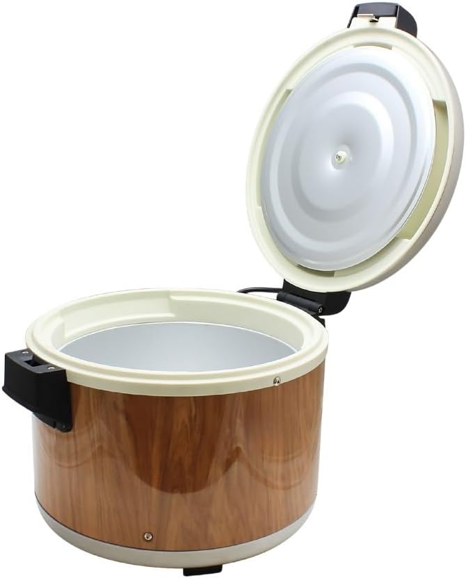 TrueCraftware- 30 Cup Electric Rice Warmer Stainless Steel Hinged Lid and Base with Wood Grain Accented Body- Keep Warm Makes Soups Stews Grains Hot Cereals for Commercial Rice Cooker and Warmer