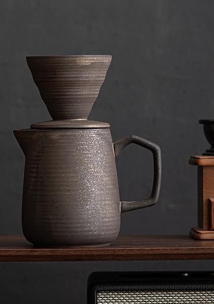 Pour Over Coffee MakerCeramic Coffee Maker With 100 pcs Paper Filter16oz/480ml Pour Over Coffee Dripper (Retro gold)