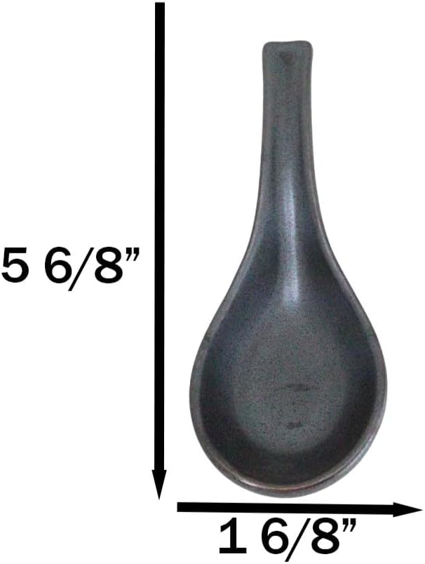 Ebros Gift Iron Black Clay Underglaze Technique Tetsu Kesho Porcelain Dinnerware Kitchen Set Asian Japanese Restaurant Supply (Pack of 6 Asian Soup Spoons With Hook)