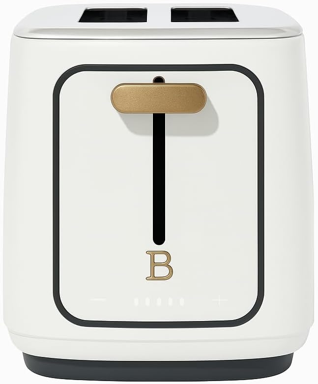 Bayfalcon 2 Slice Toaster with Touch-Activated Display White Icing Finish Wide Slots Bagel &amp Reheat Settings Adjustable Browning Removable Crumb Tray