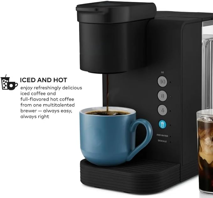 KeuriigK K- Express Essentials Plus Iced and Hot Single Serve K Cup Pod Coffee Maker Versatile Brewing (6 8 10oz) 36 oz removable water reservoir (Black)