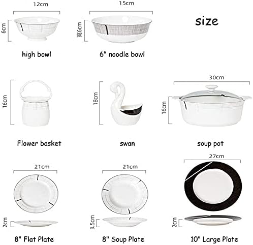 Dinnerware Sets - Luxury Gift Dishes Service Set Dinner Set 66 Pieces Porcelain Dinnerware Set Modern Black and White Overglaze Tableware Combination Suitable for 10 Persons
