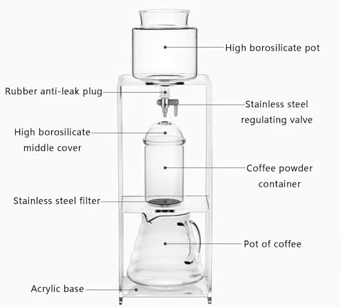 Cold Brew Drip Tower with Adjustable Water FlowPremium Cold Brew Drip Tower - Stainless Steel Filter Coffee Maker with Adjustable Water Flow Slow Drip Technology - Brews 3-6 Cups - Include